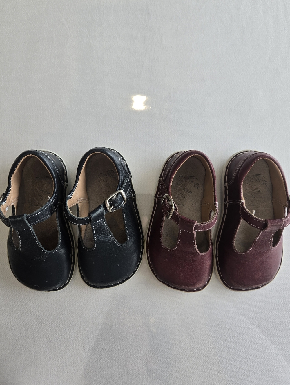 Eden Handmade Leather Classic T-bar Mary Jane Shoes in Navy & Burgundy Sz 22